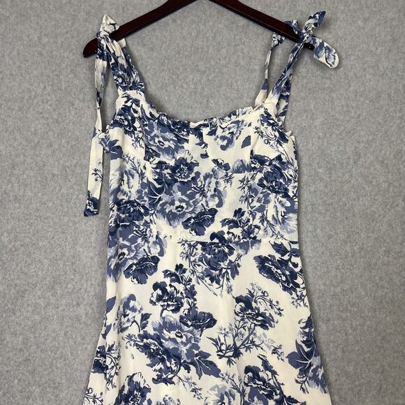 O.P.T White Blue Toile de Jouy Floral Midi Dress Size 8 - Picture 3 of 10